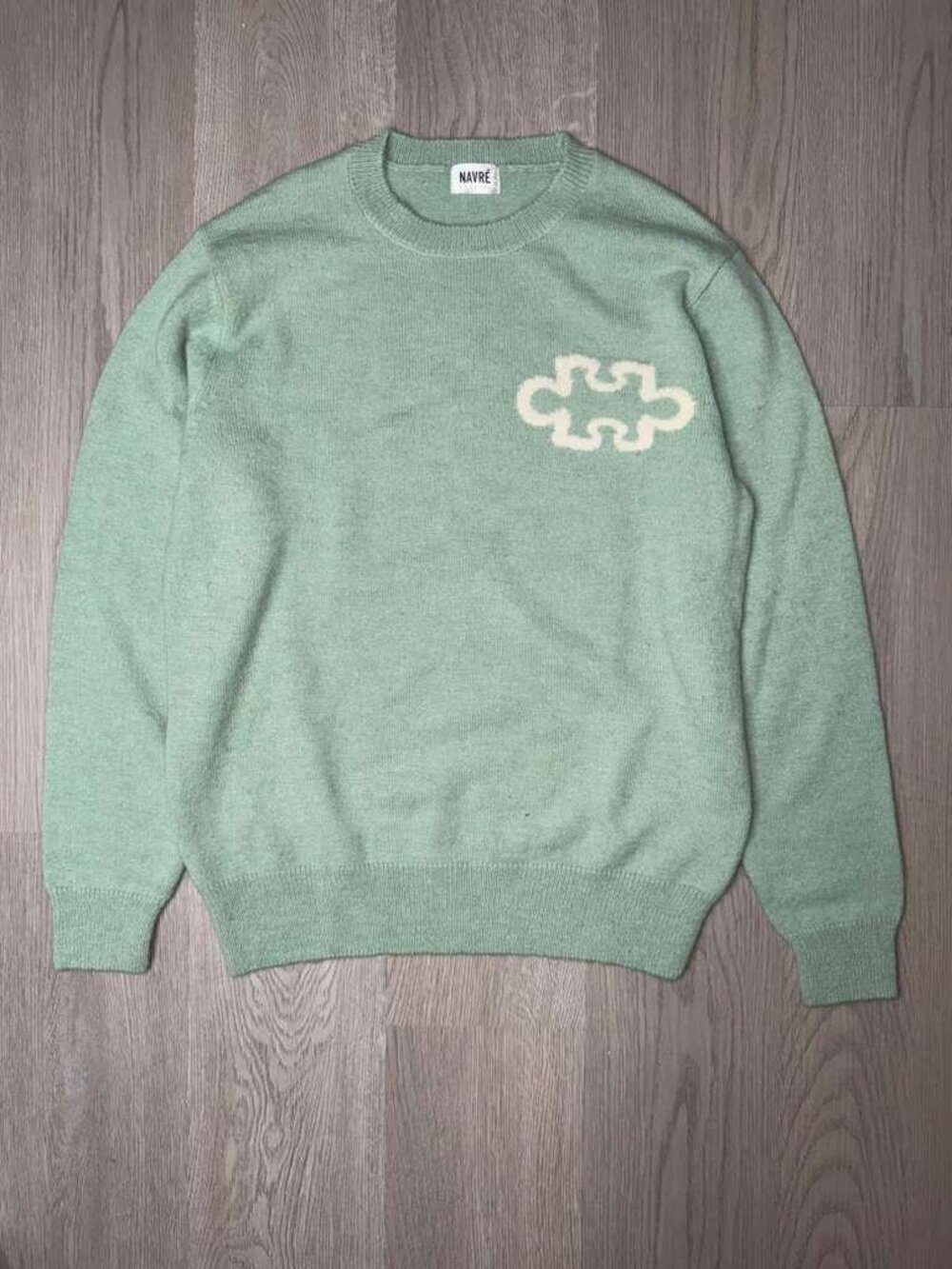 Navré Studios "Puzzle Cloud" Knit Sweater  Sage Green Puzzle Graphic - Men’s L /